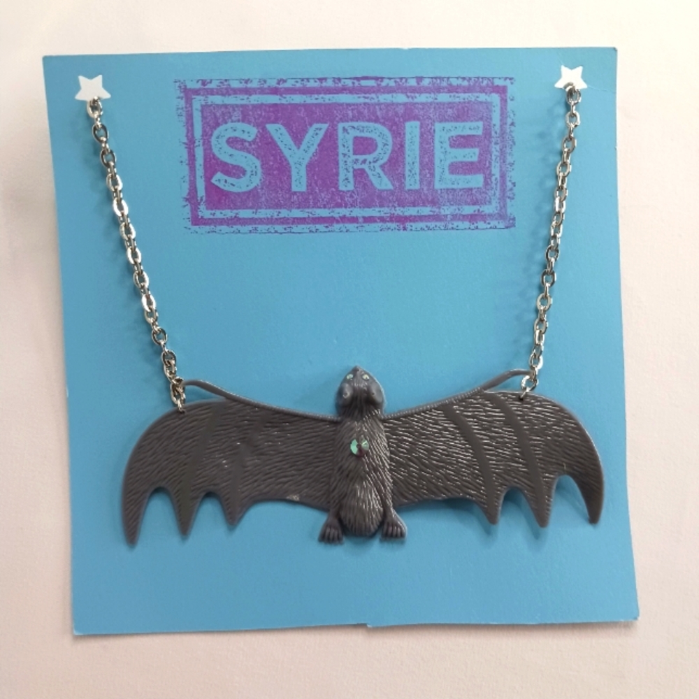 Large Grey Bat Necklace with Rhinestones.